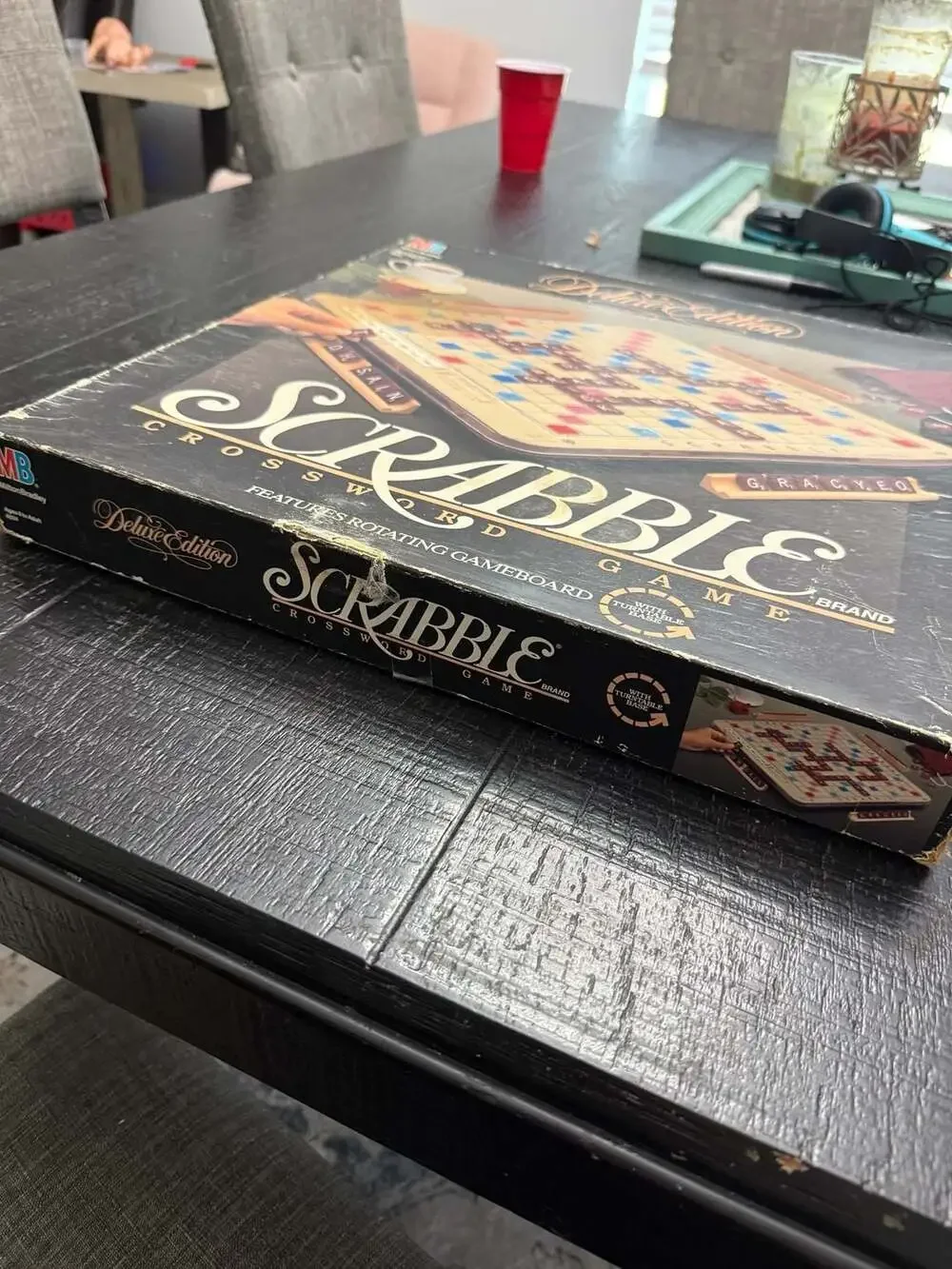Vintage 1989 Scrabble Deluxe Edition Crossword Game with Turntable Base #4034